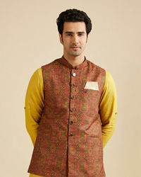 Manyavar Men Rust Red Aztec Print Jacket