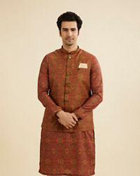 Manyavar Men Rust Red Aztec Print Jacket