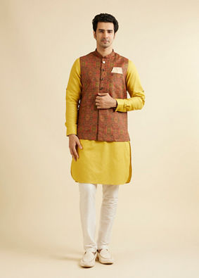 alt message - Manyavar Men Rust Red Aztec Print Jacket image number 2