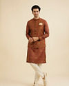 Manyavar Men Rust Red Aztec Print Jacket