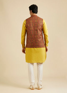 alt message - Manyavar Men Rust Red Aztec Print Jacket image number 4