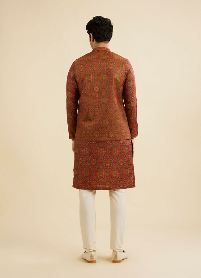 Manyavar Men Rust Red Aztec Print Jacket