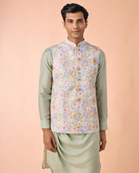Manyavar Men Enchanting Light Mid Green Nehru Jacket
