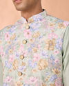 Manyavar Men Enchanting Light Mid Green Nehru Jacket