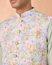 Manyavar Men Enchanting Light Mid Green Nehru Jacket