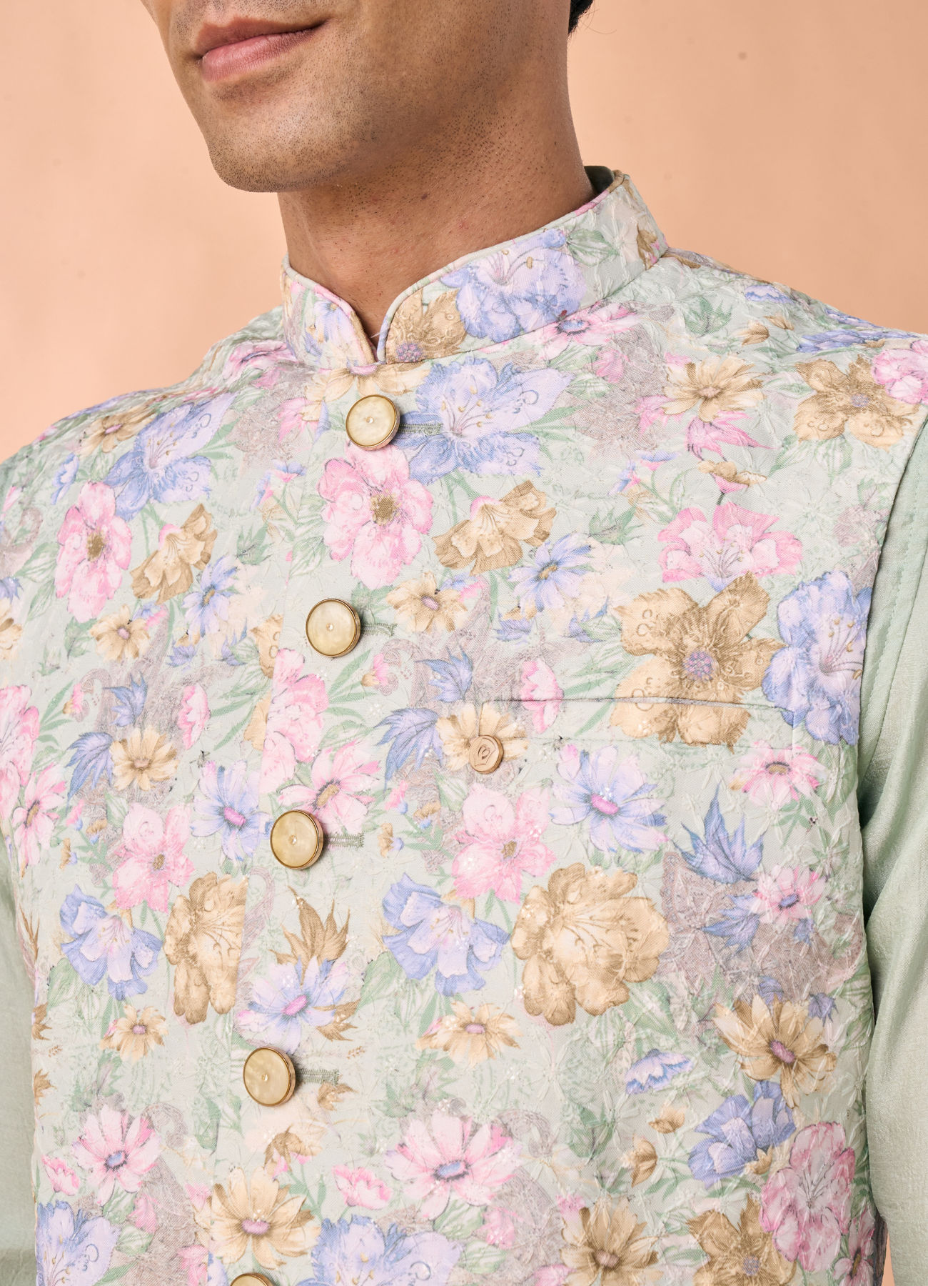 Manyavar Men Enchanting Light Mid Green Nehru Jacket