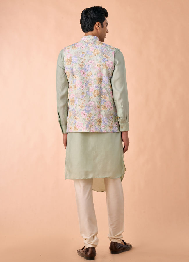 Manyavar Men Enchanting Light Mid Green Nehru Jacket