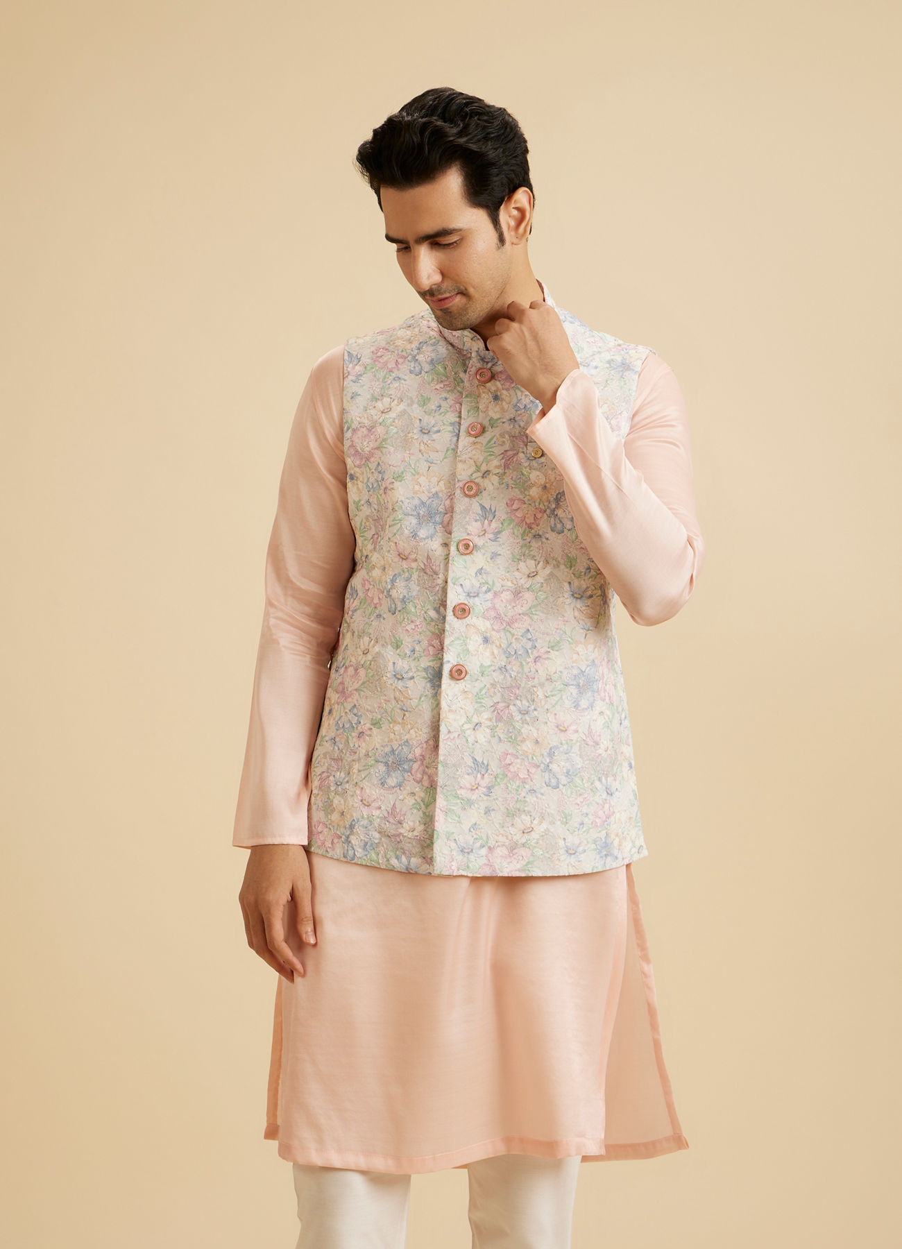 Manyavar Men Elegant Charm Cream Nehru Jacket