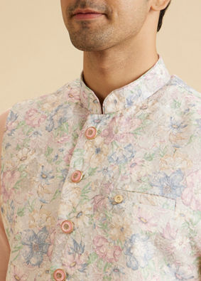 Manyavar Men Elegant Charm Cream Nehru Jacket