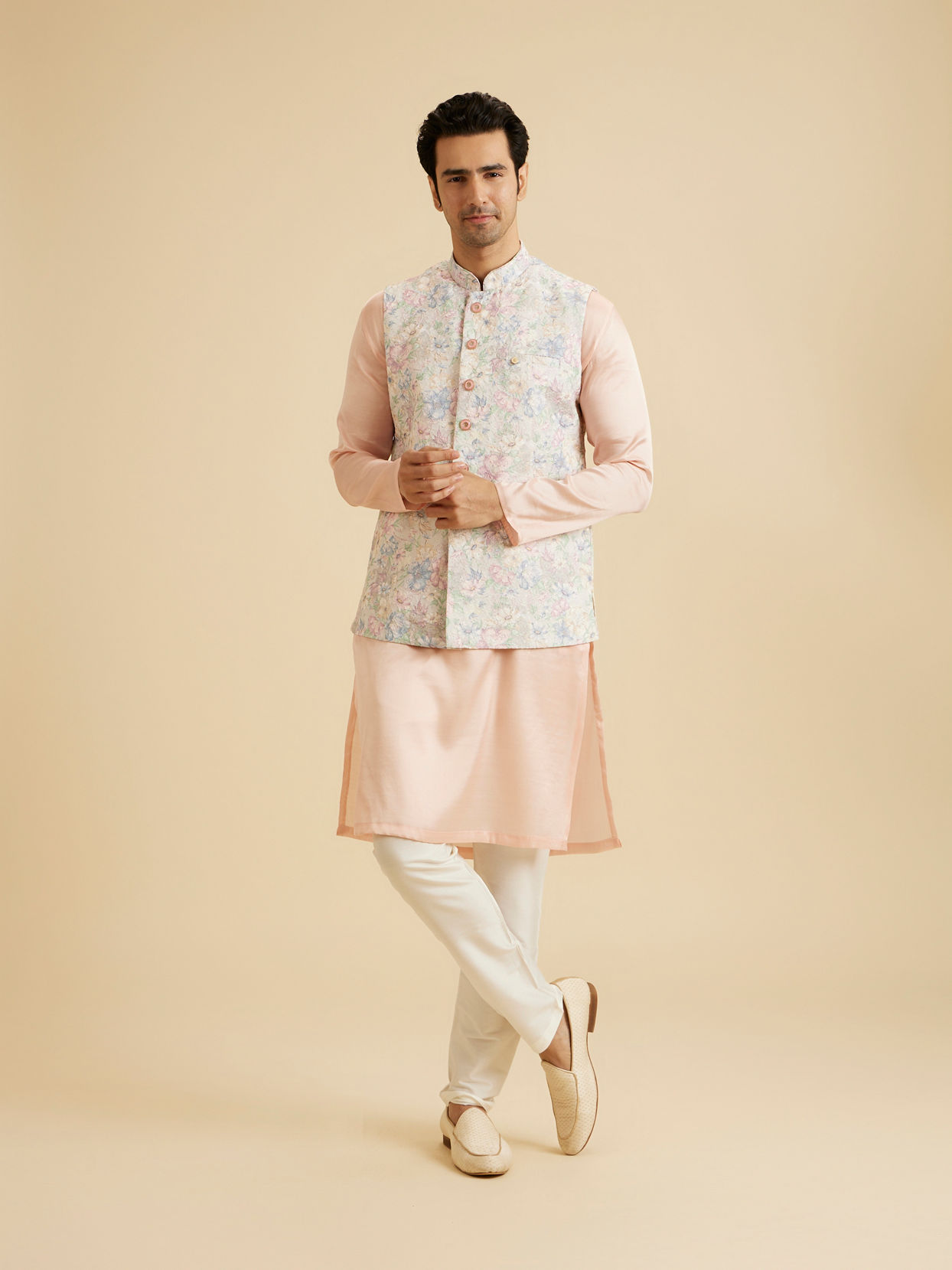 Manyavar Men Elegant Charm Cream Nehru Jacket
