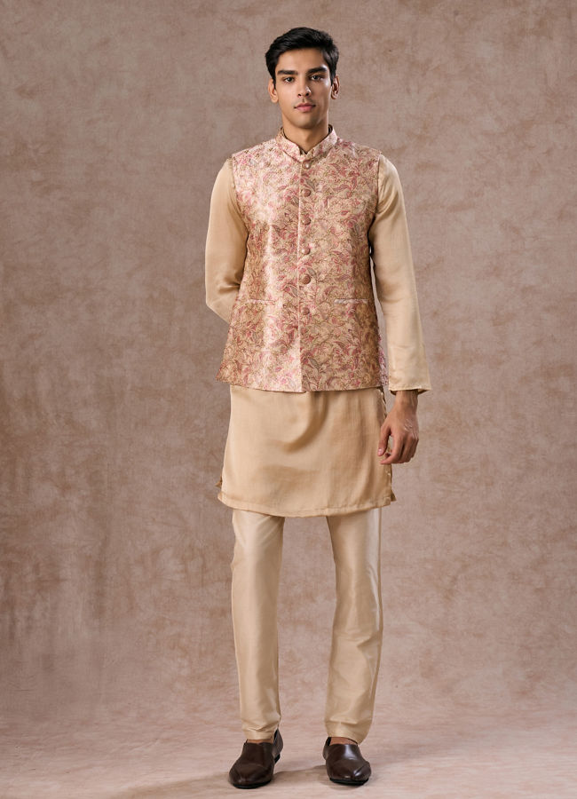 Manyavar Men Elegant Beige Nehru Jacket