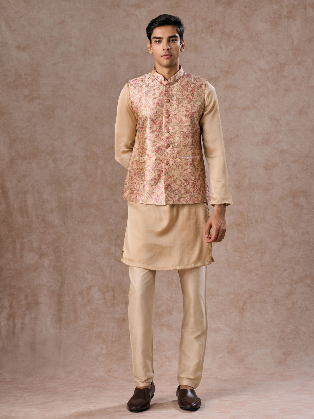 Manyavar Men Elegant Beige Nehru Jacket