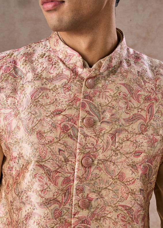 Manyavar Men Elegant Beige Nehru Jacket