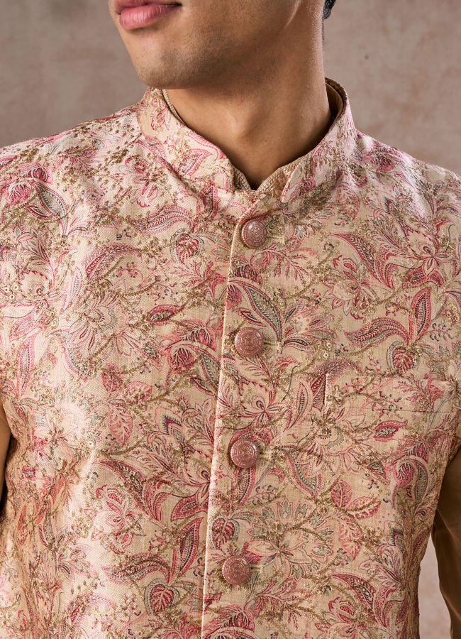 Manyavar Men Elegant Beige Nehru Jacket
