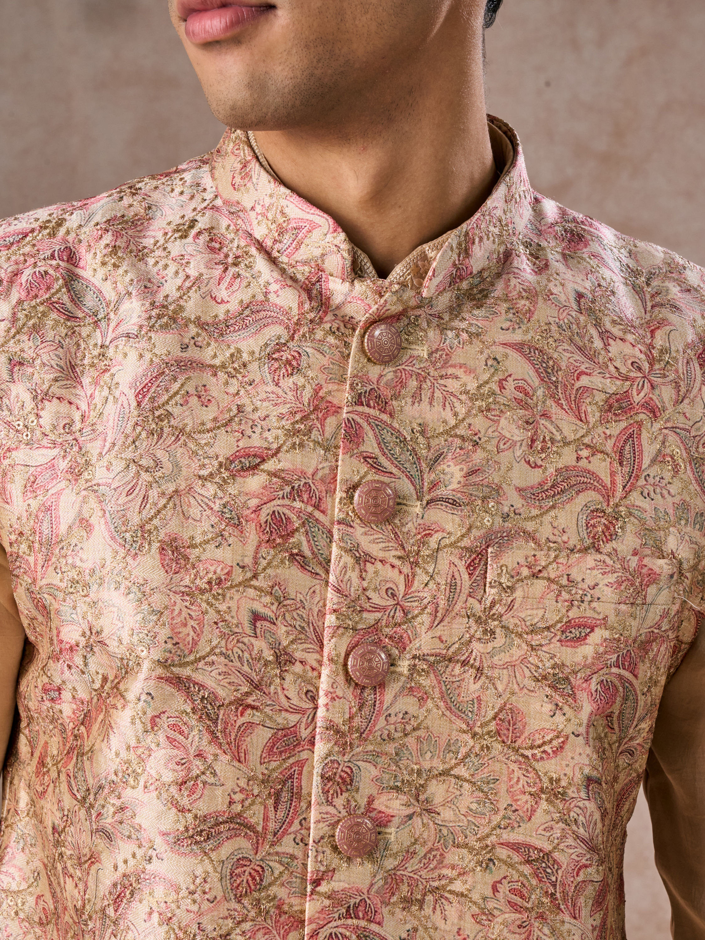 Manyavar Men Elegant Beige Nehru Jacket