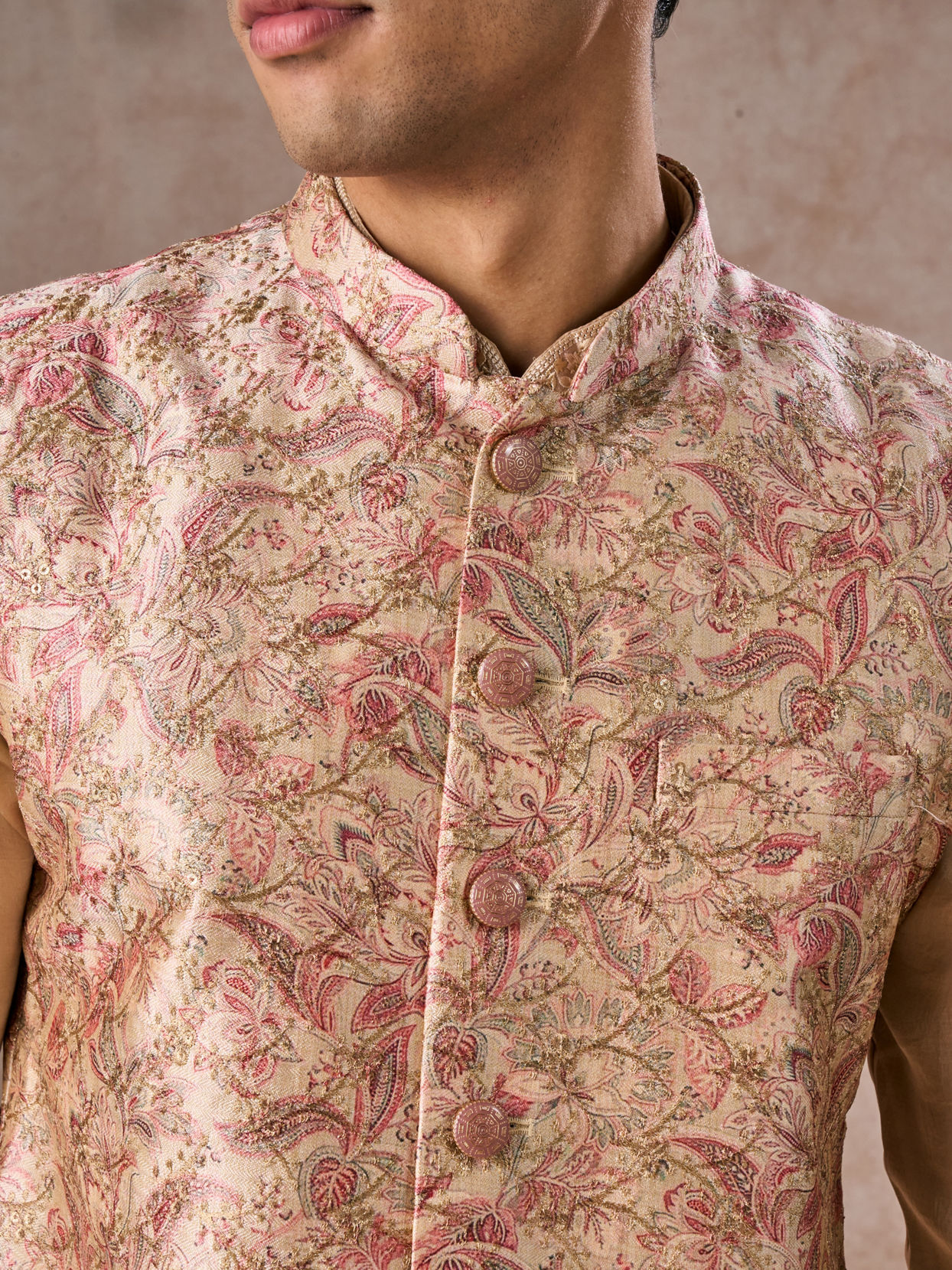 Manyavar Men Elegant Beige Nehru Jacket