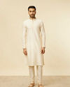 Manyavar Men Beige Multi Colored Grid Patterned Jacket Set