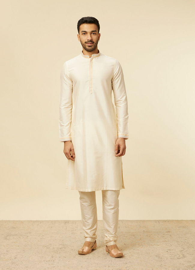 Manyavar Men Beige Multi Colored Grid Patterned Jacket Set