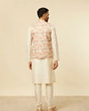 Manyavar Men Beige Multi Colored Grid Patterned Jacket Set