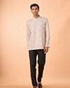 Manyavar Men Beige Blended Linen Short Kurta