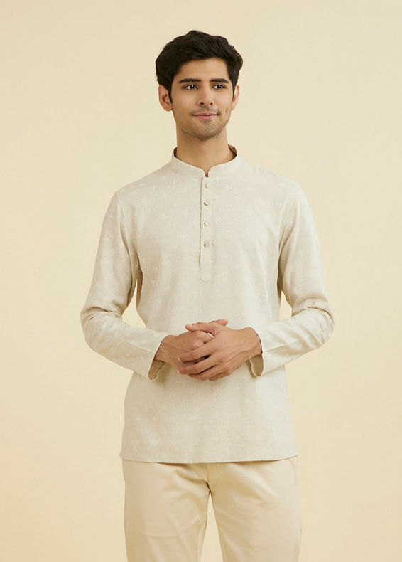 Manyavar Men Beige Quintessential Short Kurta