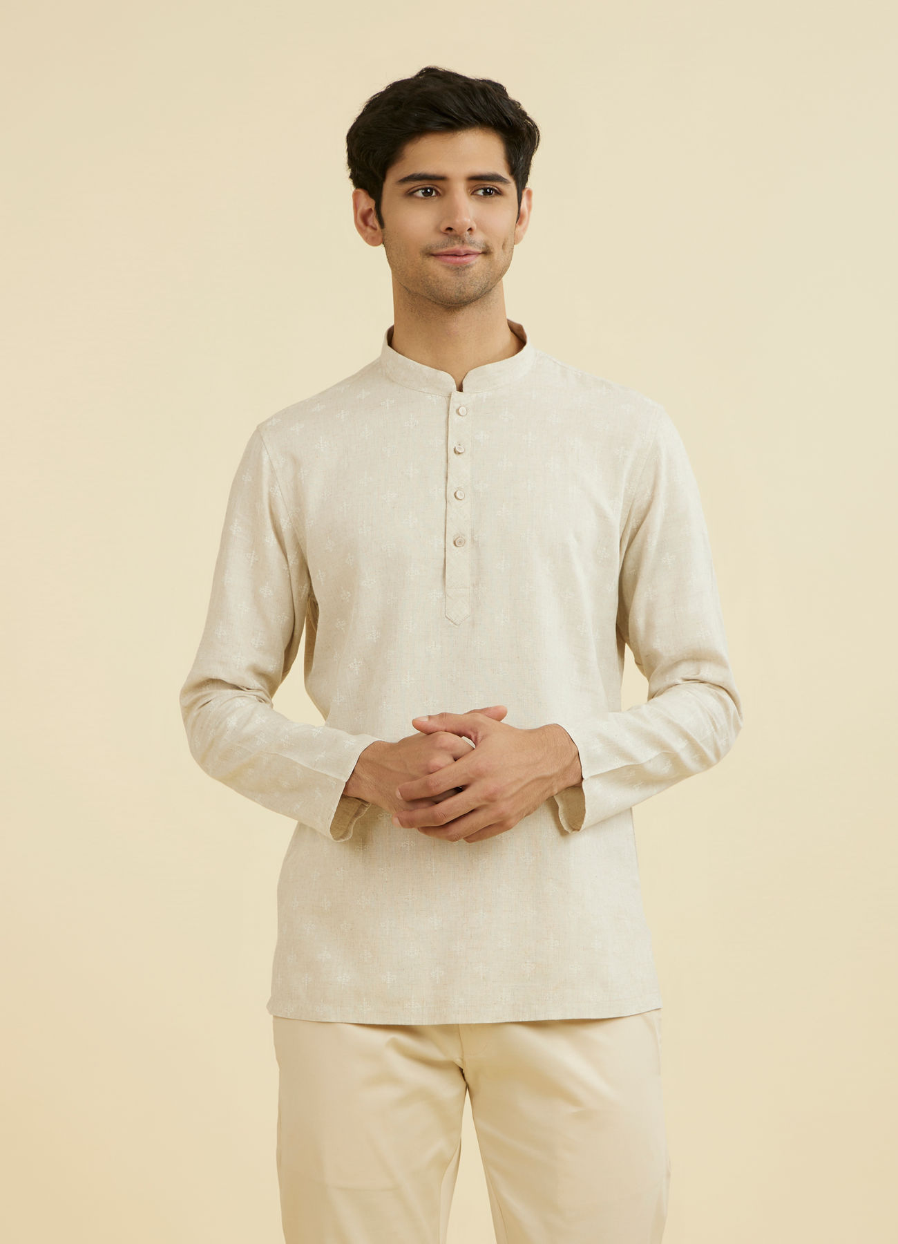 Manyavar Men Beige Quintessential Short Kurta