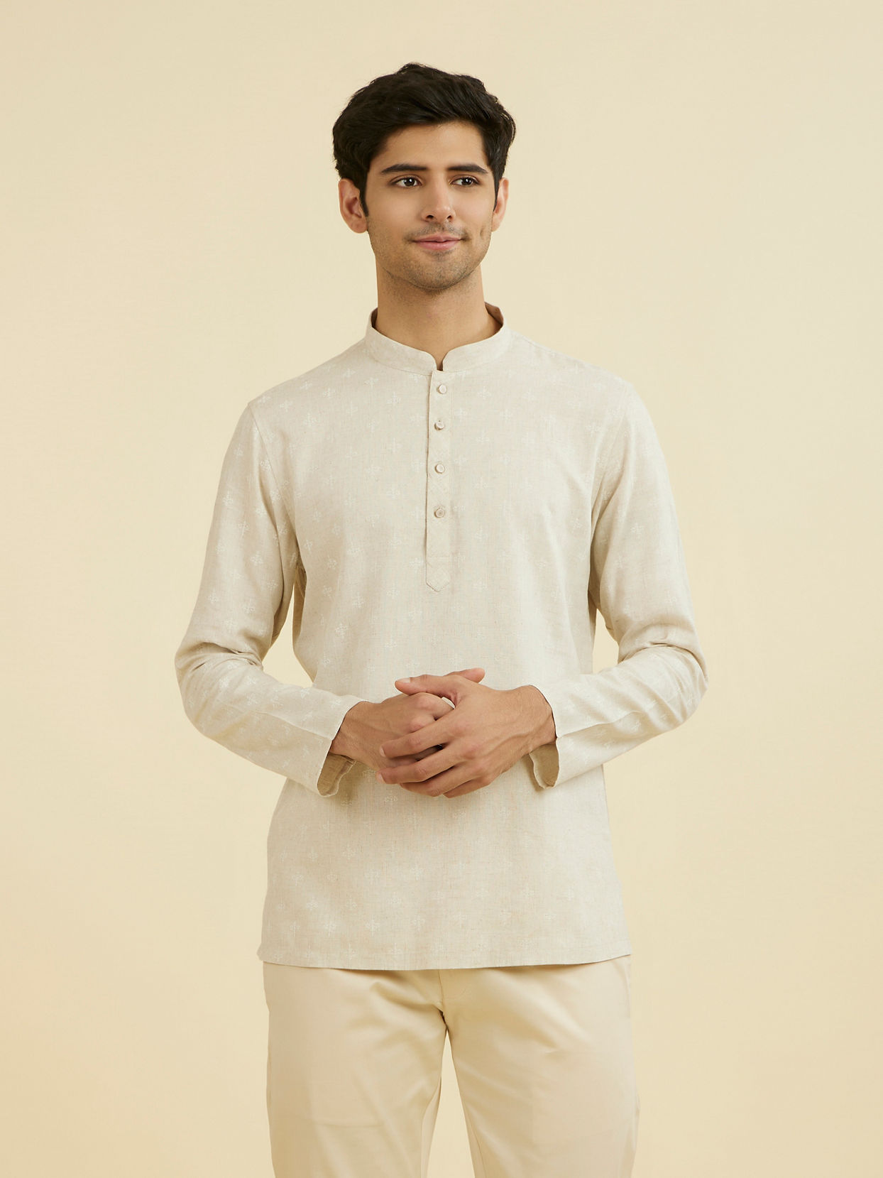 Manyavar Men Beige Quintessential Short Kurta