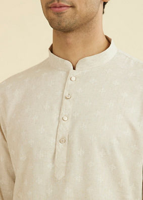 Manyavar Men Beige Quintessential Short Kurta