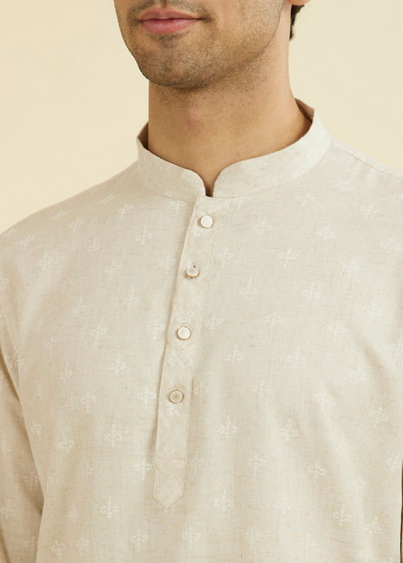 Manyavar Men Beige Quintessential Short Kurta