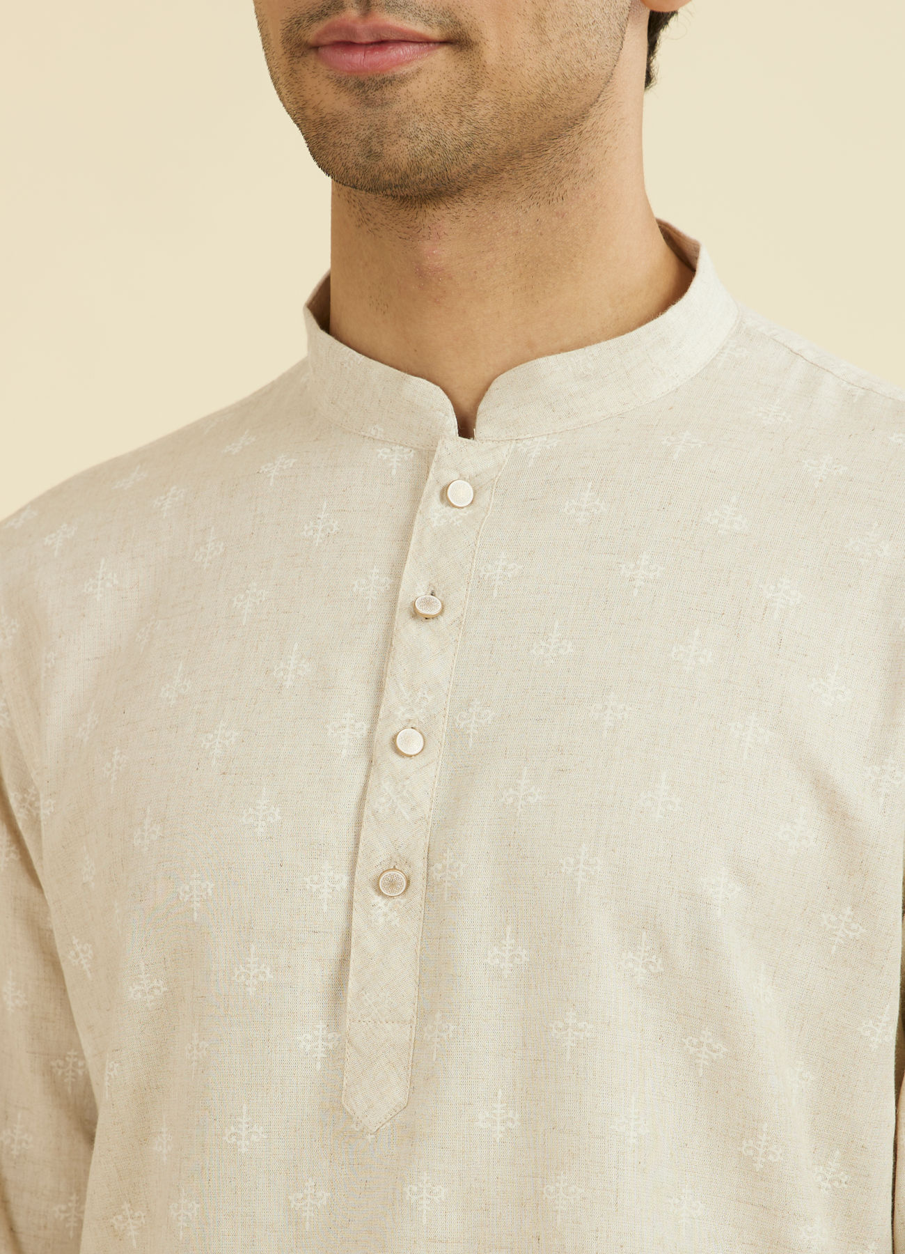 Manyavar Men Beige Quintessential Short Kurta