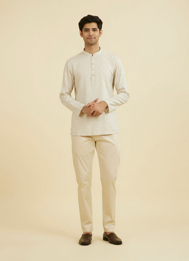 Manyavar Men Beige Quintessential Short Kurta