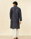 alt message - Manyavar Men Dark Blue Kurta Set With Black Collar And Cuff image number 4