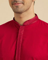 Manyavar Men Scarlet Red Kurta Set With Neck Detailing