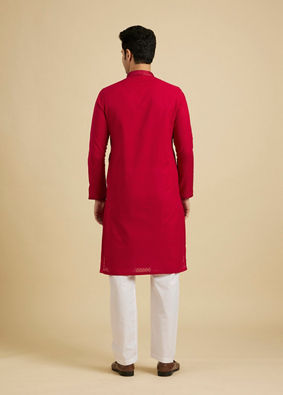 alt message - Manyavar Men Scarlet Red Kurta Set With Neck Detailing image number 5