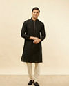 alt message - Manyavar Men Jet Black Chikankari Sequinned Kurta Set image number 2