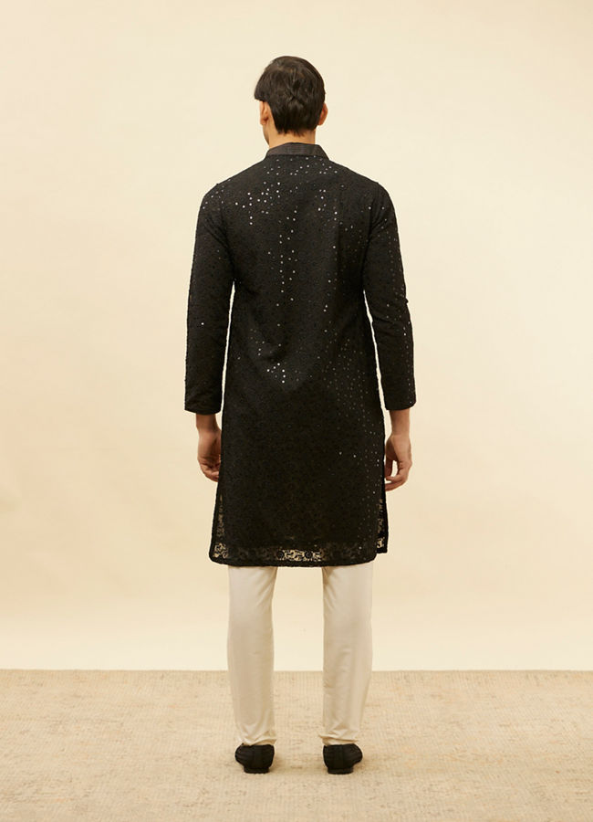 Manyavar Men Jet Black Chikankari Sequinned Kurta Set