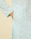 Manyavar Men Tropical Blue Floral Chikankari Embroidered Kurta Set