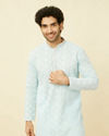Tropical Blue Floral Chikankari Embroidered Kurta Set