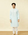Manyavar Men Tropical Blue Floral Chikankari Embroidered Kurta Set