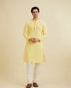 Manyavar Men Light Yellow Chikankari Kurta Pajama