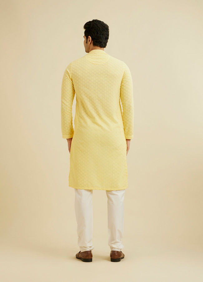 Manyavar Men Light Yellow Chikankari Kurta Pajama image number 5