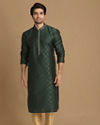 alt message - Manyavar Men Bottle Green Jacquard Kurta Pajama image number 1