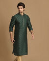Manyavar Men Bottle Green Jacquard Kurta Pajama