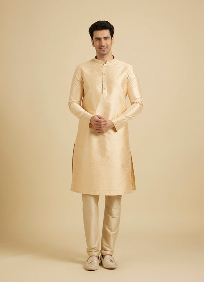 Manyavar Men Light Cream Embroidered Kurta Set