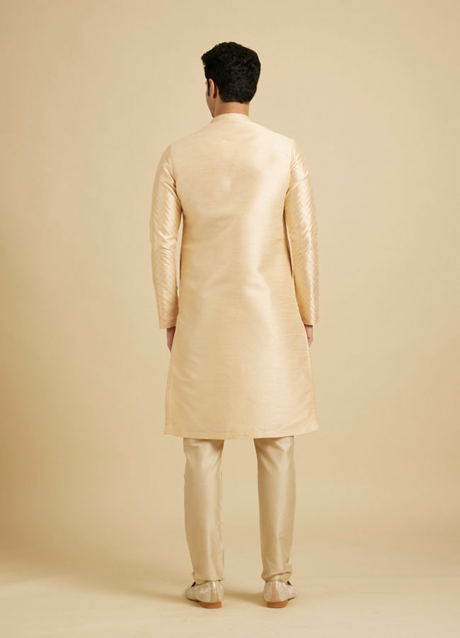 Manyavar Men Light Cream Embroidered Kurta Set