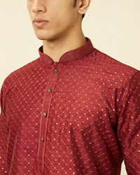 Manyavar Men Chilli Pepper Red Diamond Patterned Kurta Set