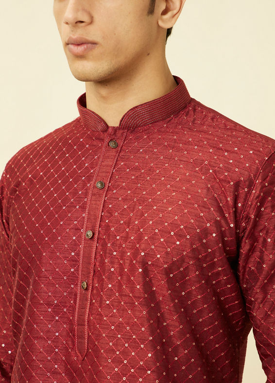 Manyavar Men Chilli Pepper Red Diamond Patterned Kurta Set