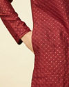 alt message - Manyavar Men Chilli Pepper Red Diamond Patterned Kurta Set image number 3