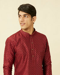 Manyavar Men Chilli Pepper Red Diamond Patterned Kurta Set