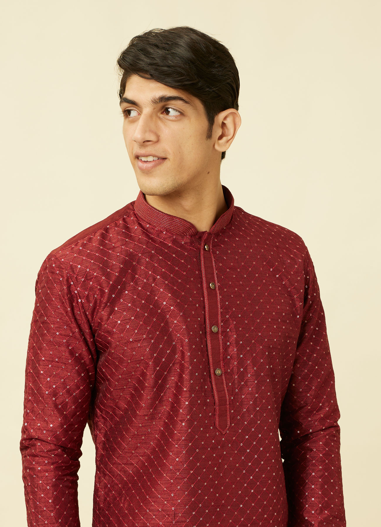 Manyavar Men Chilli Pepper Red Diamond Patterned Kurta Set